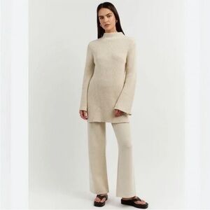 Dissh Mockneck Tunic Henley Sweater Cream Cotton Merino Wool Size M